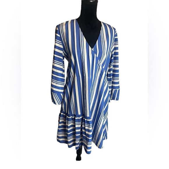 CHINTI & PARKER BLUE & WHITE STRIPED CLASSIC PARASOL DRESS WOMENS SIZE 6 - Picture 2 of 12